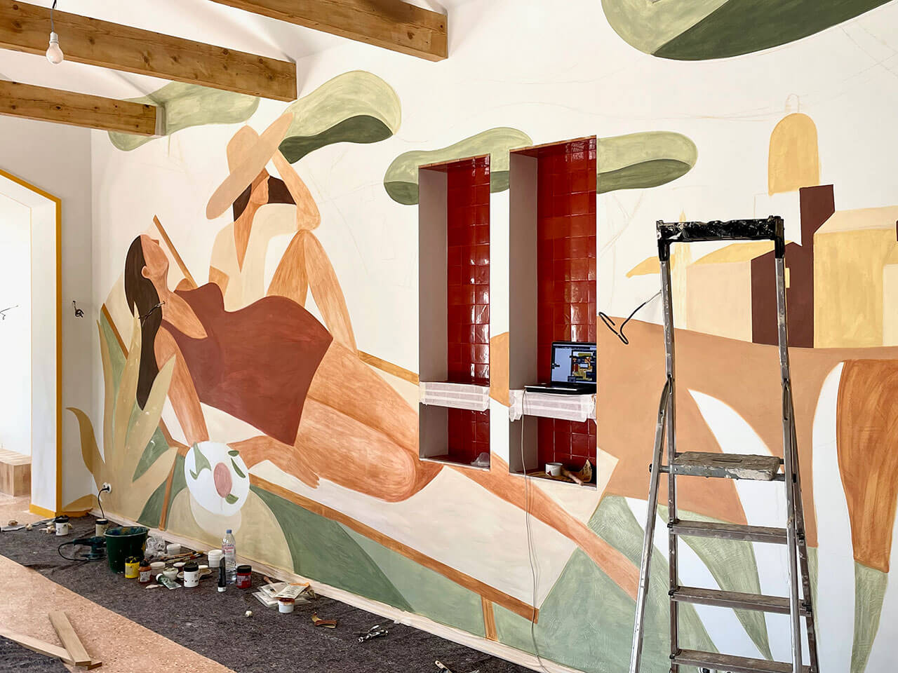 Quentin Monge painting station Casa MOKE St Tropez Showroom